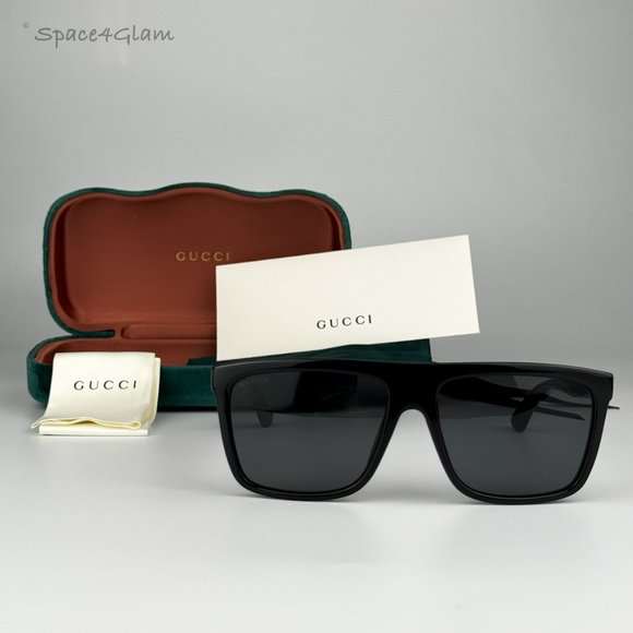 NEW Gucci GG0748S 001 Black Gray Rectangle Unisex Sunglasses - Picture 4 of 10